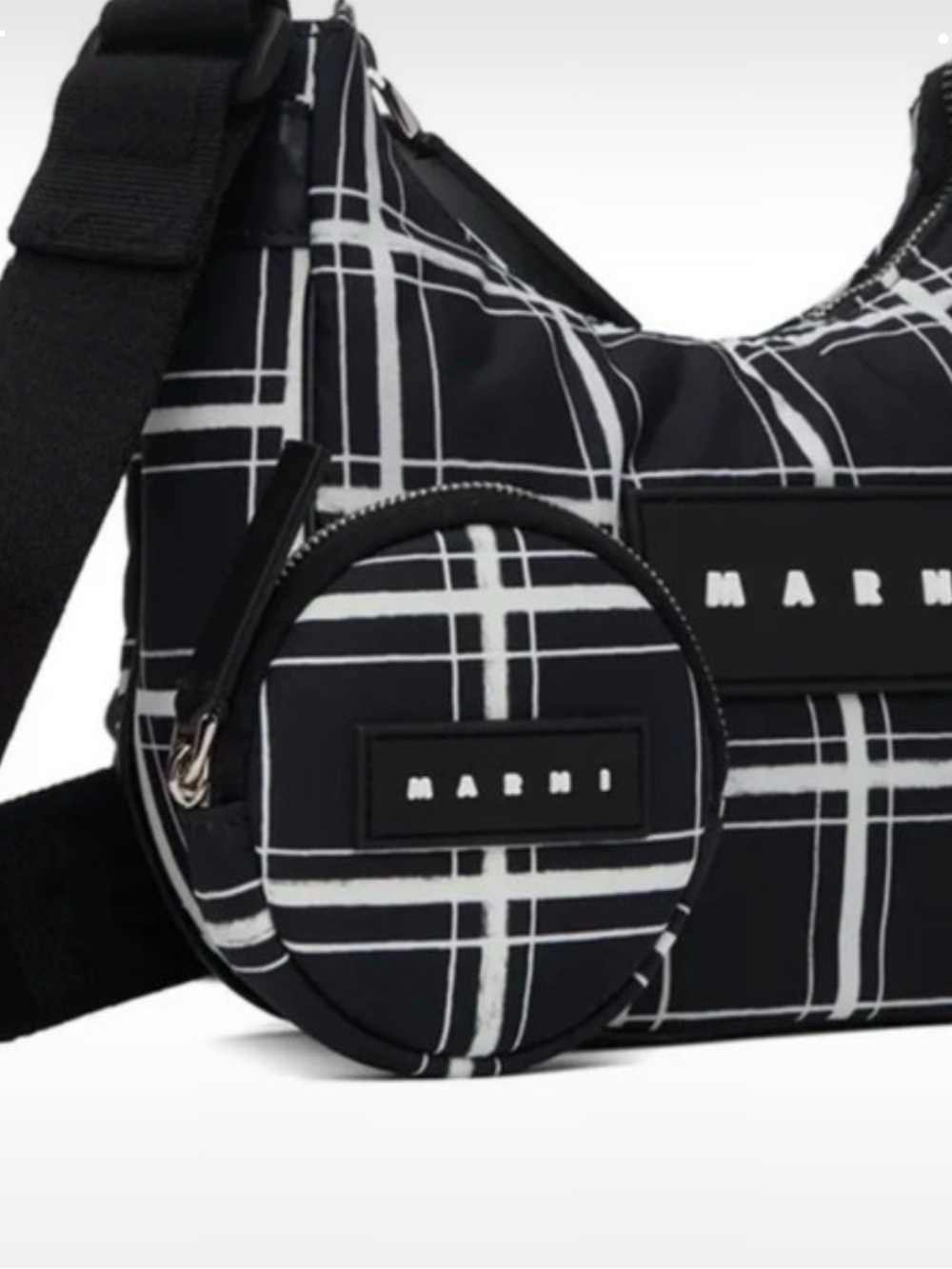Marni Black & White Plaid Belt Bag with Coin Pouch